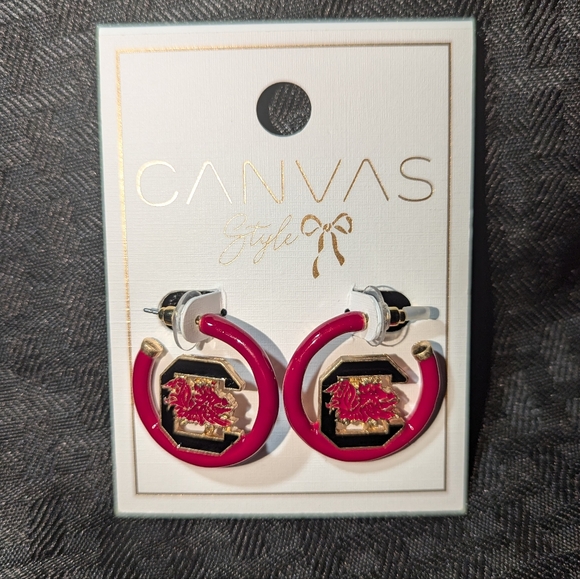 Canvas Style USC Carolina Gamecocks Collegiate Hoop Earrings. - Picture 2 of 3